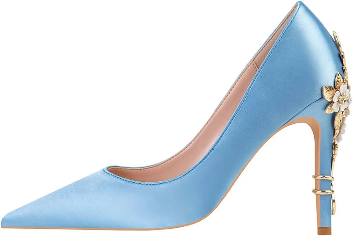 JOEupin High Heels Womens Pointed Toe Heels Satin Pumps Stiletto Bridal Party Dress Evening Wedding Shoes for Woman