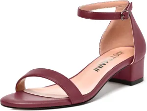 JUSTDANNI Womens Bridal Matte Dress Buckle Ankle Strap Round Toe One Strap Chunky Low Heel Heeled Sandals 1.5 Inch