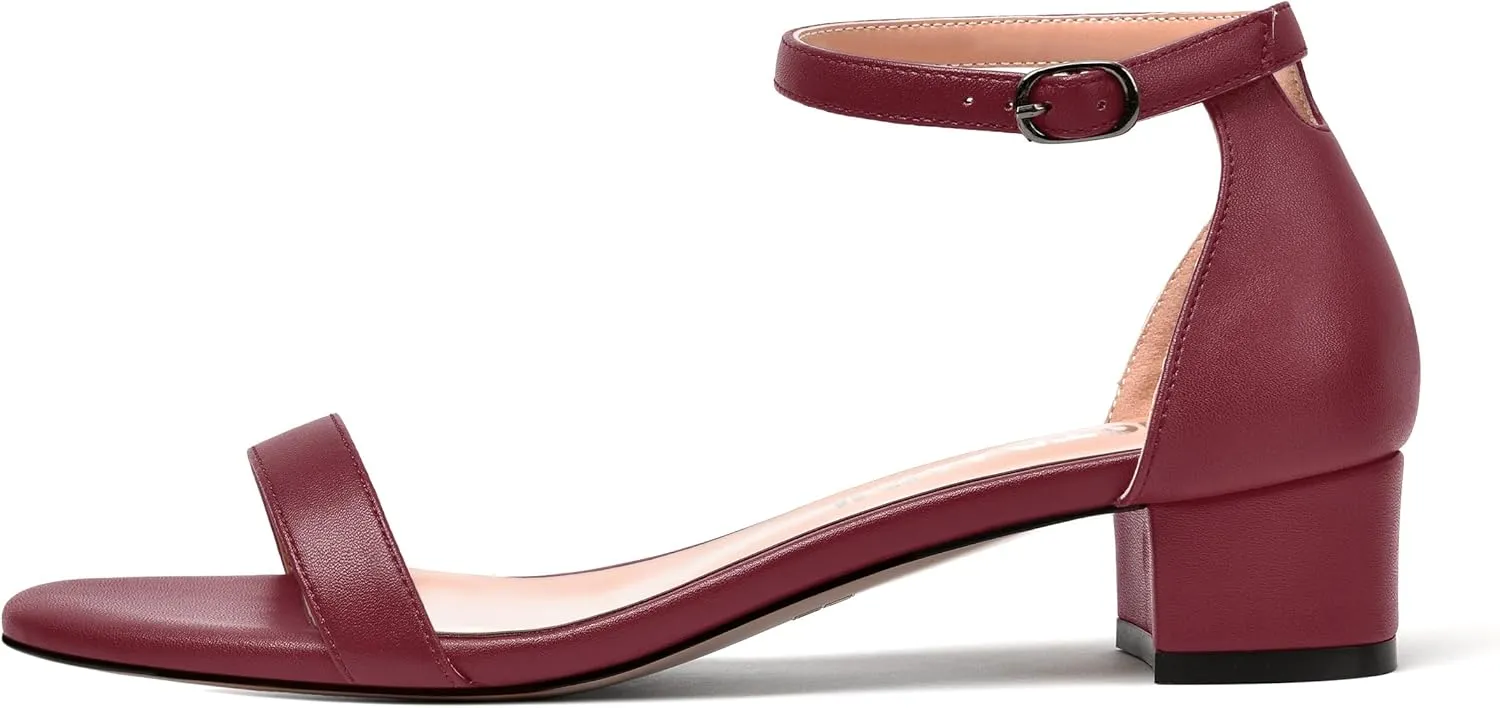 JUSTDANNI Womens Bridal Matte Dress Buckle Ankle Strap Round Toe One Strap Chunky Low Heel Heeled Sandals 1.5 Inch