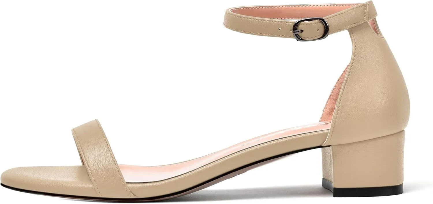 JUSTDANNI Womens Bridal Matte Dress Buckle Ankle Strap Round Toe One Strap Chunky Low Heel Heeled Sandals 1.5 Inch