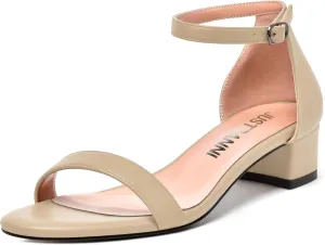 JUSTDANNI Womens Bridal Matte Dress Buckle Ankle Strap Round Toe One Strap Chunky Low Heel Heeled Sandals 1.5 Inch