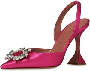 keleimusi Women's Satin Pumps High Heel Sandals Slip On Sexy Closed Toe Crystal Slingback Pumps Wedding Party Summer Shoes