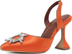 keleimusi Women's Satin Pumps High Heel Sandals Slip On Sexy Closed Toe Crystal Slingback Pumps Wedding Party Summer Shoes