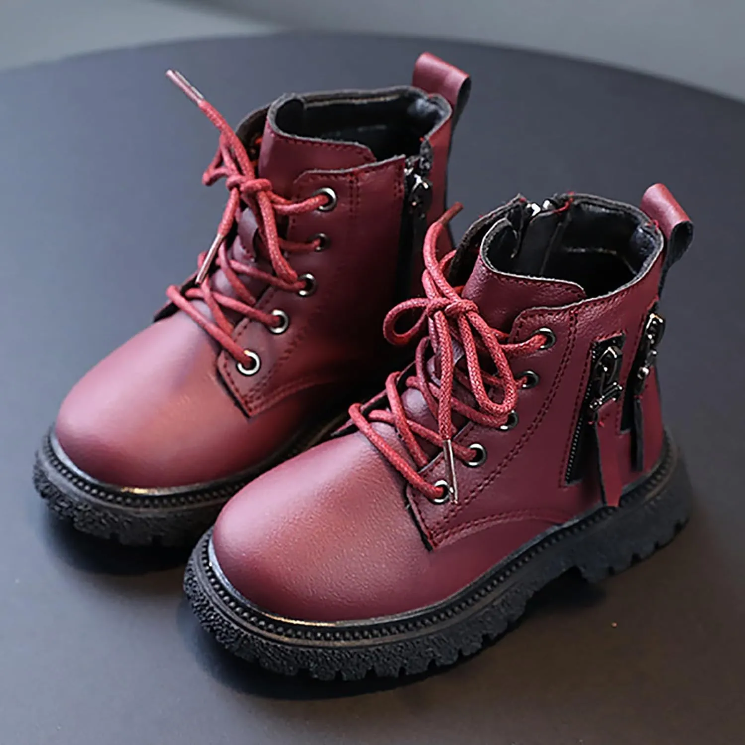 Kids Ankle Boots Boys Girls PU Leather Warm Hiking Snow Boots Girls Ankle Boots Size 2 3 4 5 6 7 8