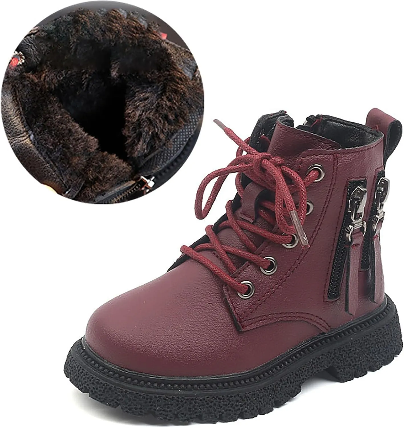 Kids Ankle Boots Boys Girls PU Leather Warm Hiking Snow Boots Girls Ankle Boots Size 2 3 4 5 6 7 8