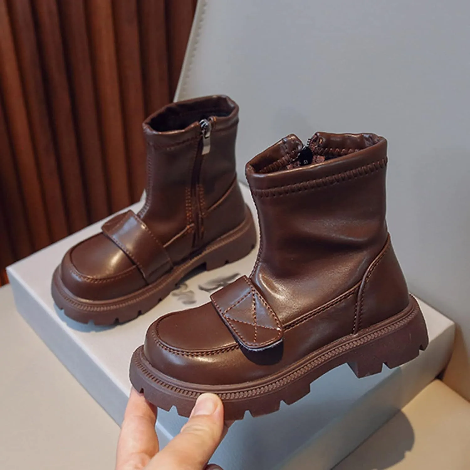 Kids Ankle Boots Fashionable Winter Children Boots Boys And Girls Ankle Boots Thick Sole Non Slip Plush Walking Boot