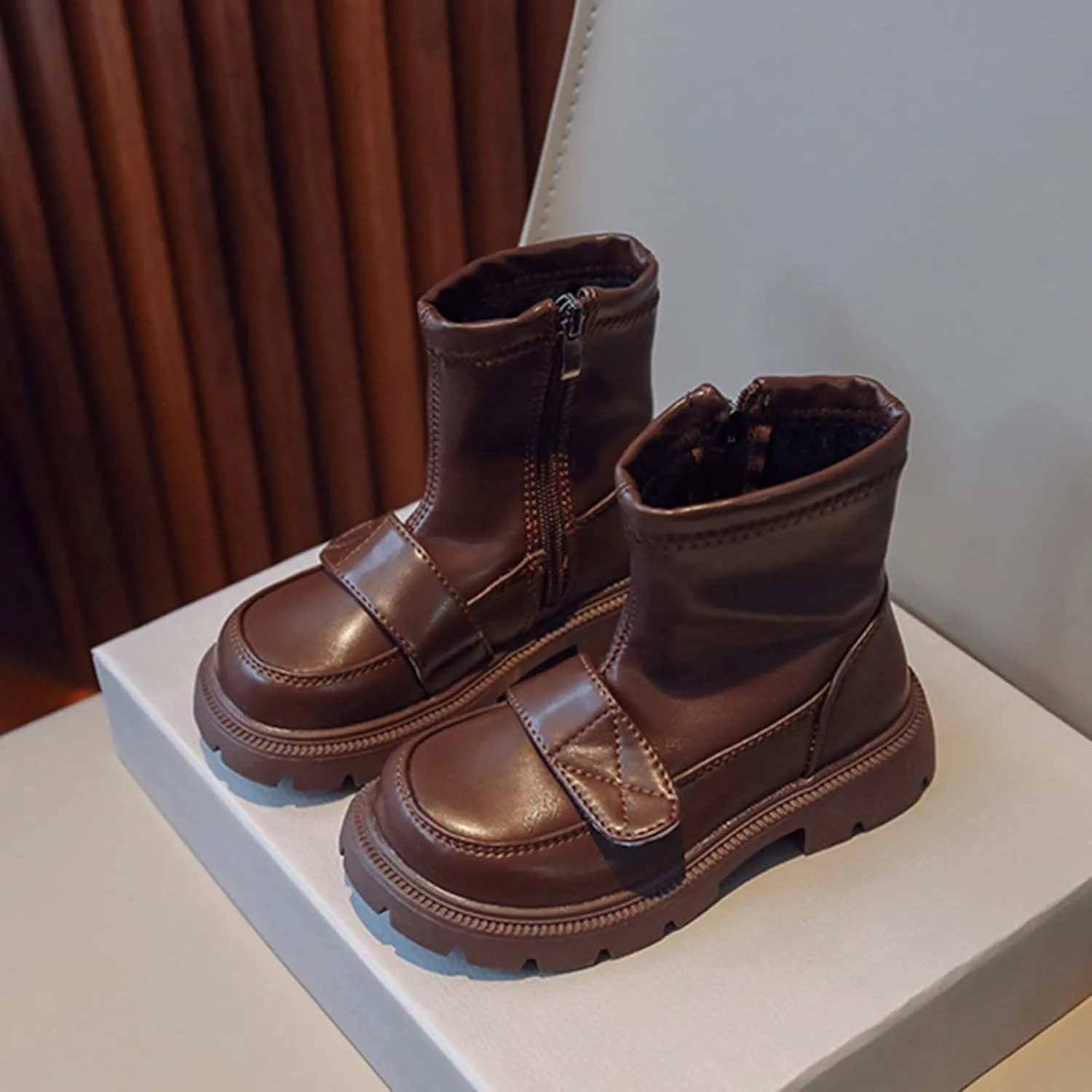 Kids Ankle Boots Fashionable Winter Children Boots Boys And Girls Ankle Boots Thick Sole Non Slip Plush Walking Boot