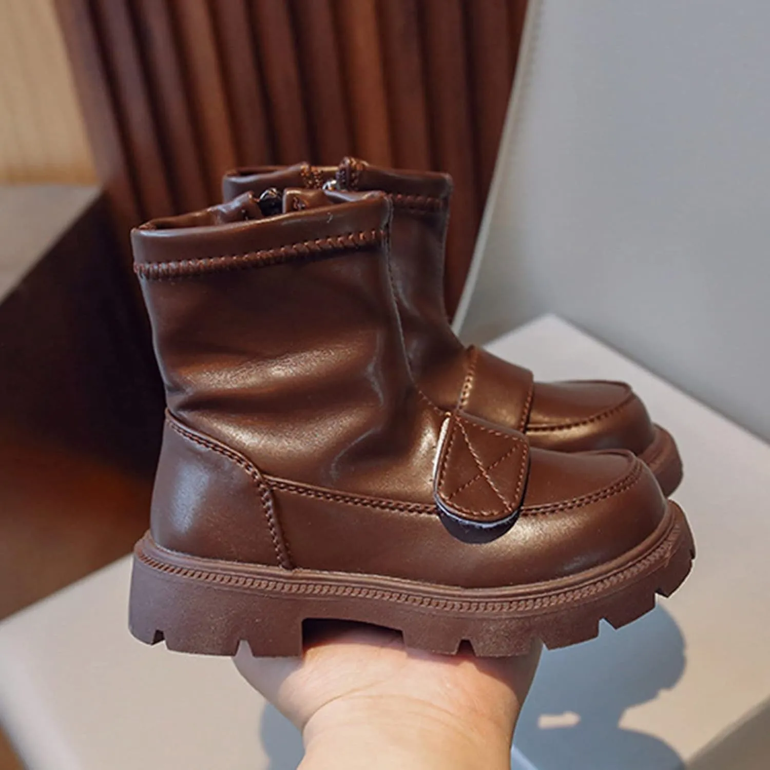 Kids Ankle Boots Fashionable Winter Children Boots Boys And Girls Ankle Boots Thick Sole Non Slip Plush Walking Boot