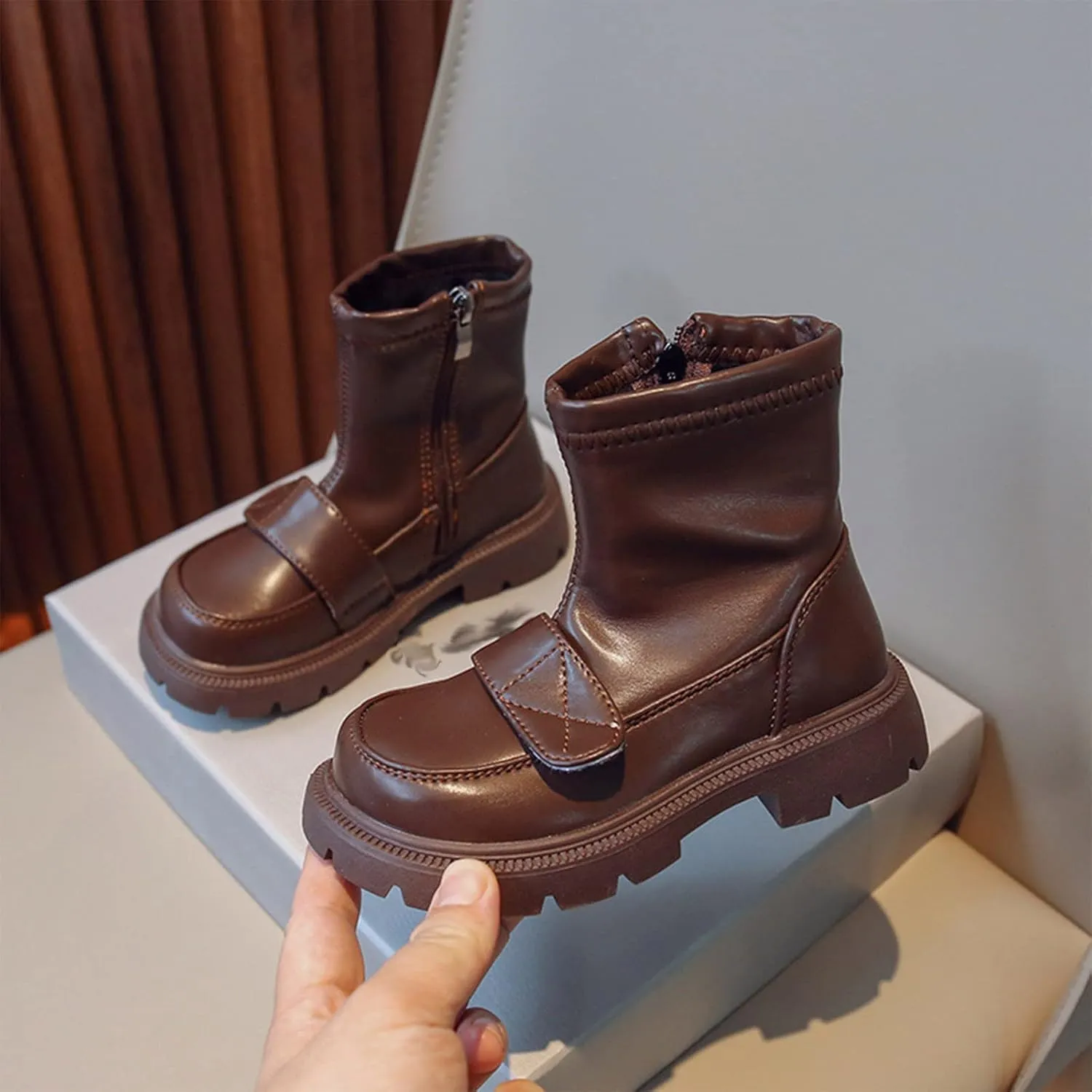 Kids Ankle Boots Fashionable Winter Children Boots Boys And Girls Ankle Boots Thick Sole Non Slip Plush Walking Boot