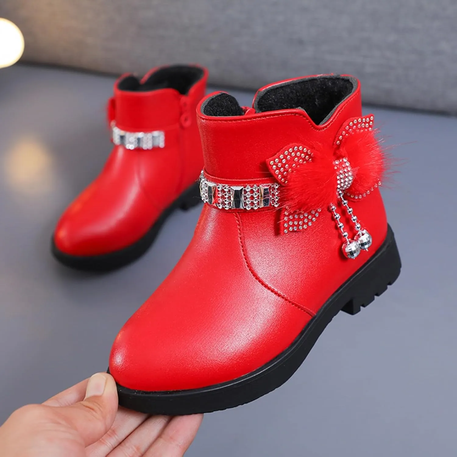 Kids Ankle Boots for Girls Side Zipper Round Toe Casual Short Booties Short Glitter Side Zipper Casual Shoes