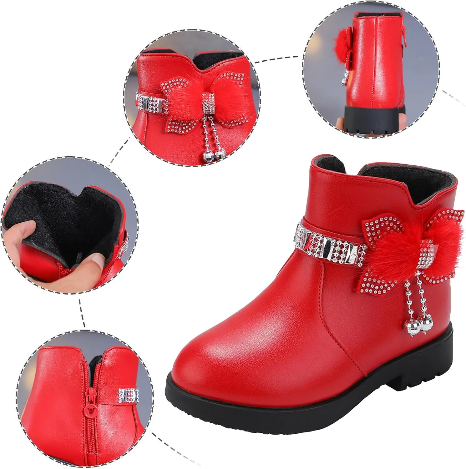 Kids Ankle Boots for Girls Side Zipper Round Toe Casual Short Booties Short Glitter Side Zipper Casual Shoes