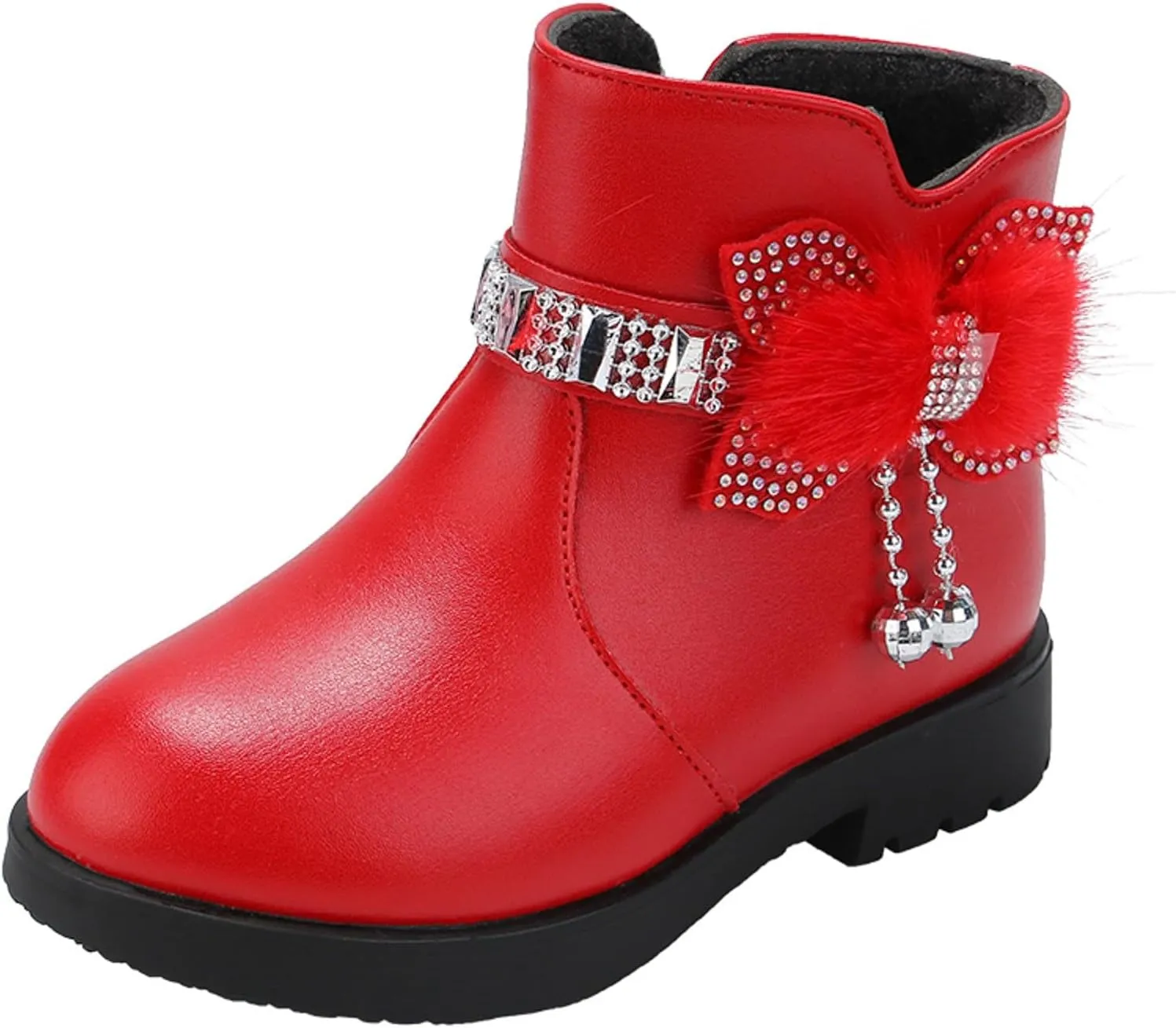 Kids Ankle Boots for Girls Side Zipper Round Toe Casual Short Booties Short Glitter Side Zipper Casual Shoes