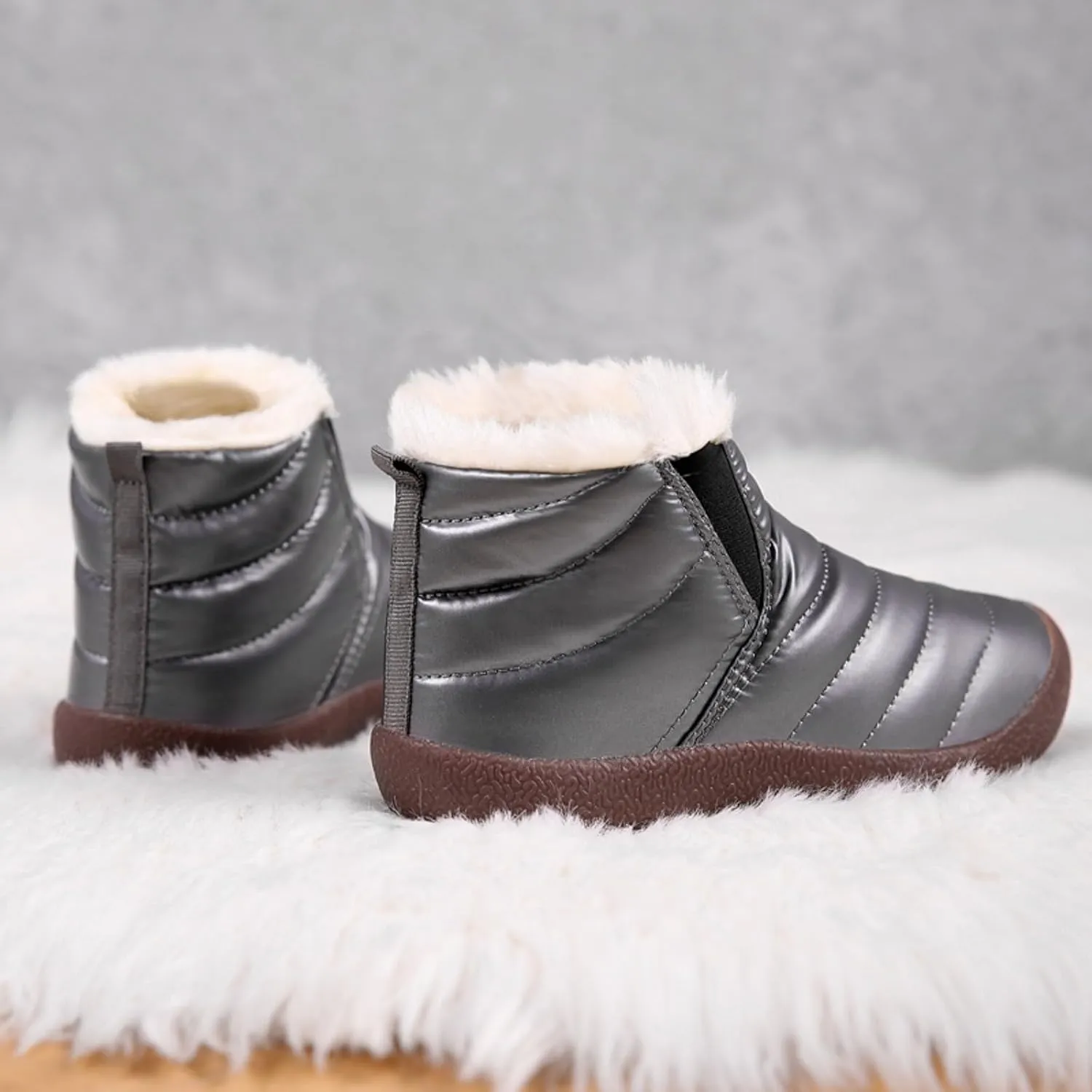 Kids Snow Boots for Boys Girls Cozy Fleece Snow Boots Kids Ankle Booties Non-Slip Zip Snow Boots for Indoor Outdoor
