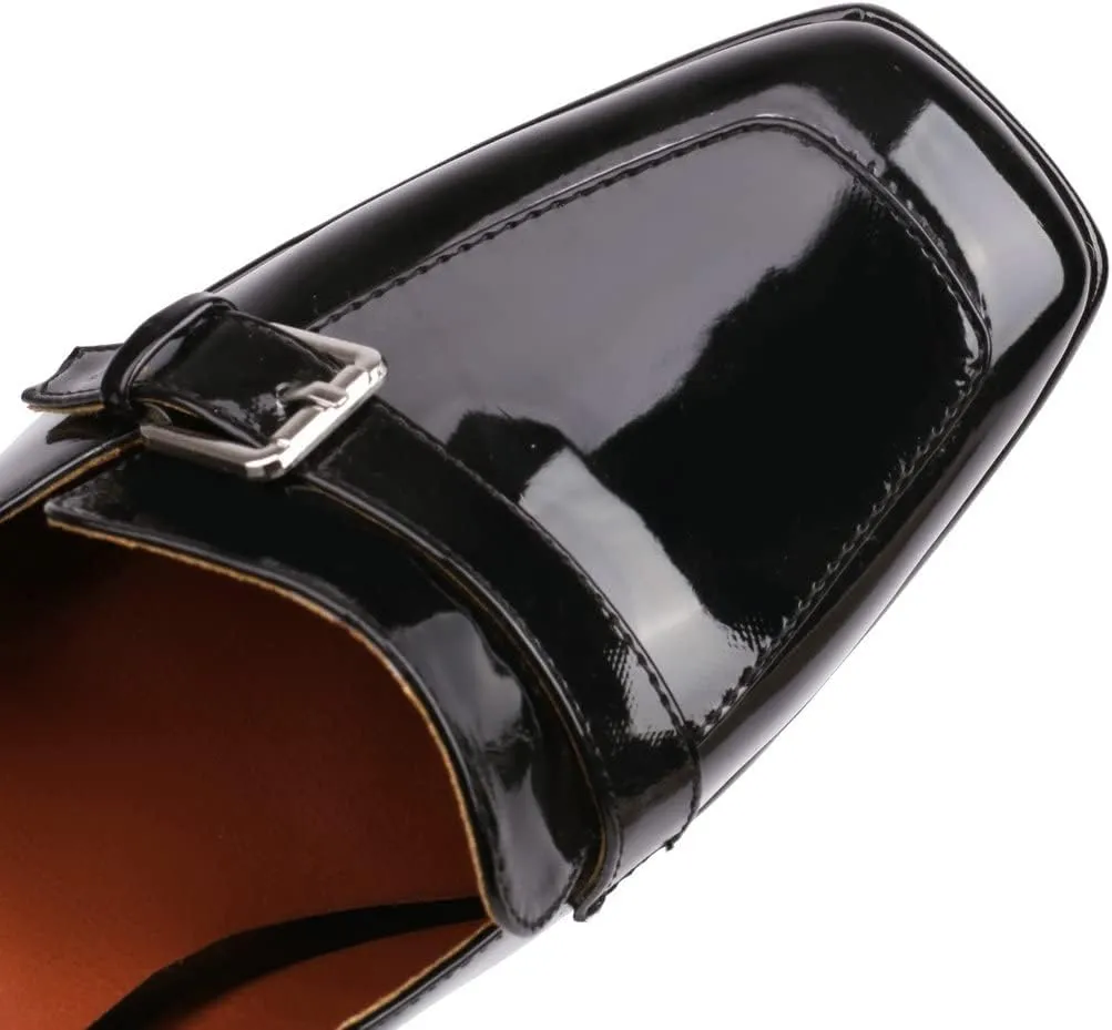 KISSASA Womens Chunky High Heel Patent Leather Loafers Square Toe Block Heel Pumps