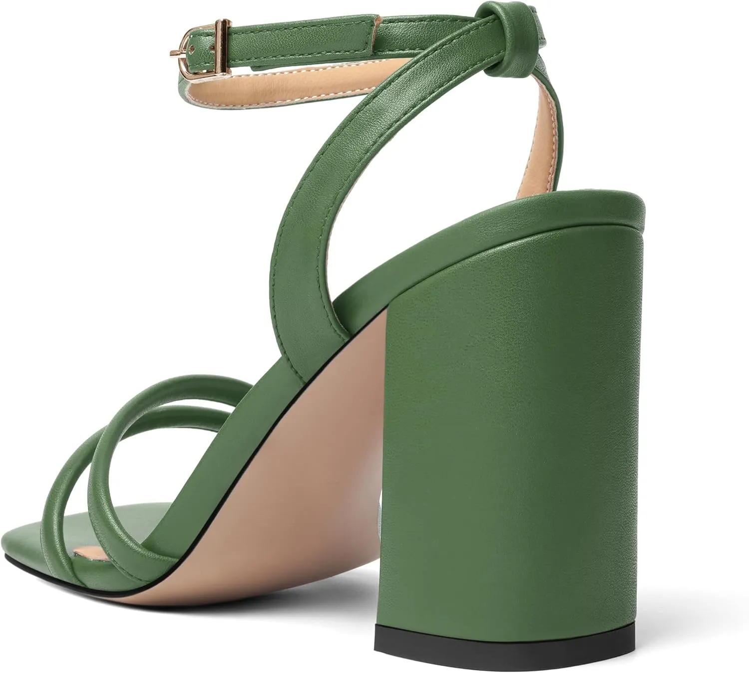 KUOARN Womens Buckle Matte Dress Evening Ankle Strap Square Toe Block High Heel Heeled Sandals 3.3 Inch