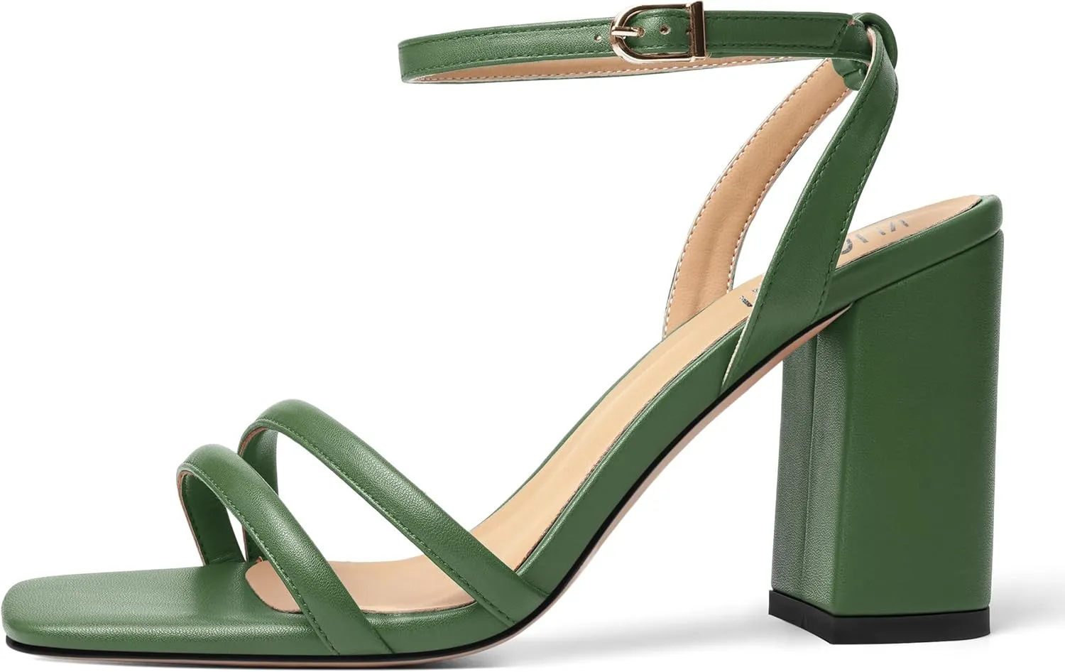 KUOARN Womens Buckle Matte Dress Evening Ankle Strap Square Toe Block High Heel Heeled Sandals 3.3 Inch