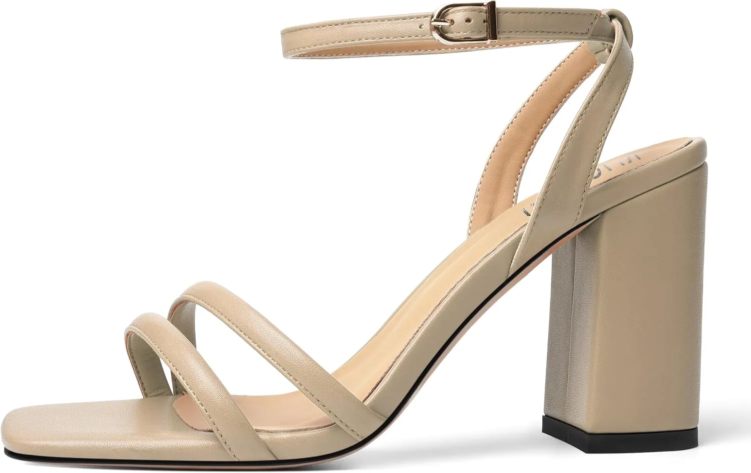 KUOARN Womens Buckle Matte Dress Evening Ankle Strap Square Toe Block High Heel Heeled Sandals 3.3 Inch