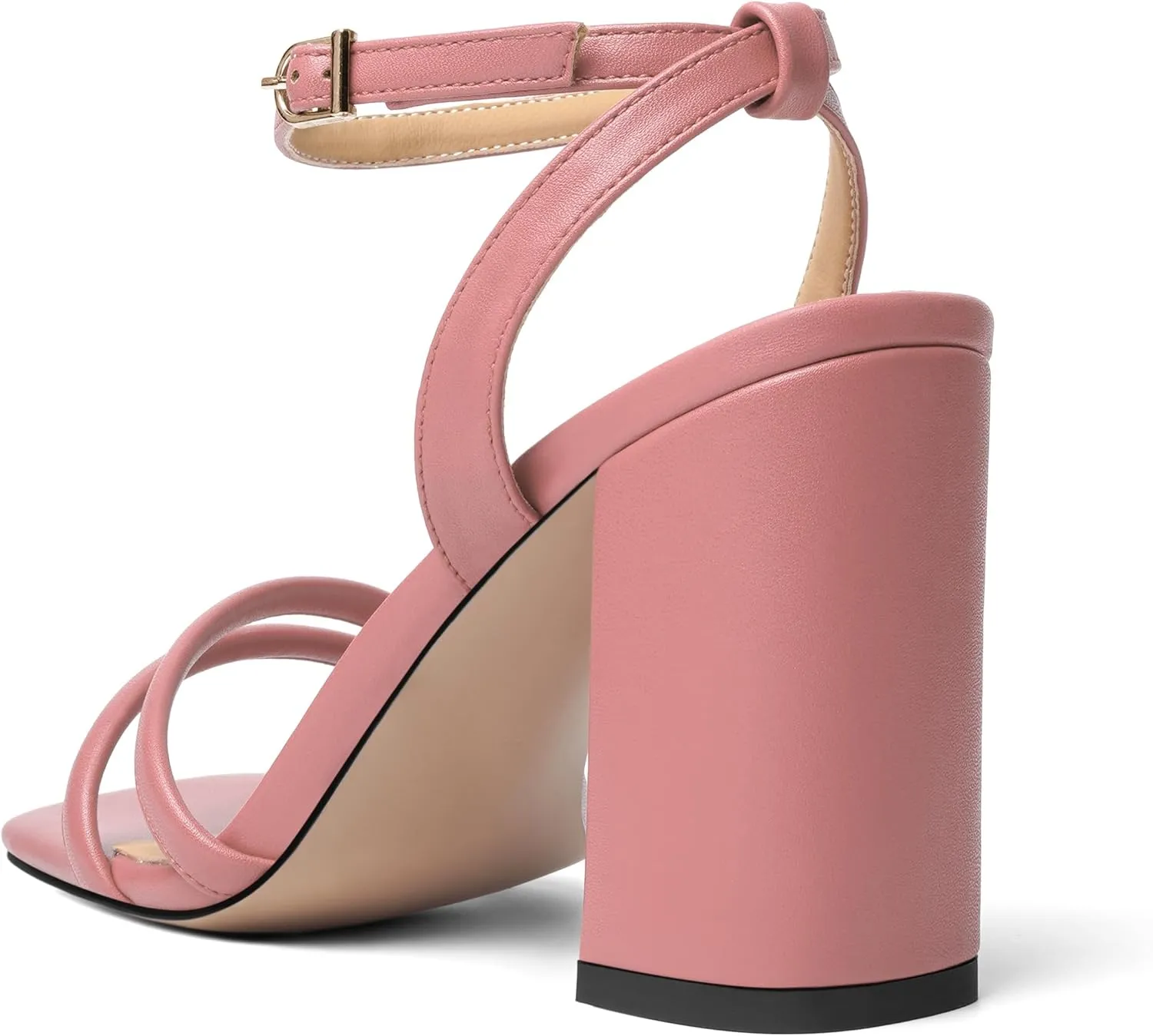 KUOARN Womens Buckle Matte Dress Evening Ankle Strap Square Toe Block High Heel Heeled Sandals 3.3 Inch