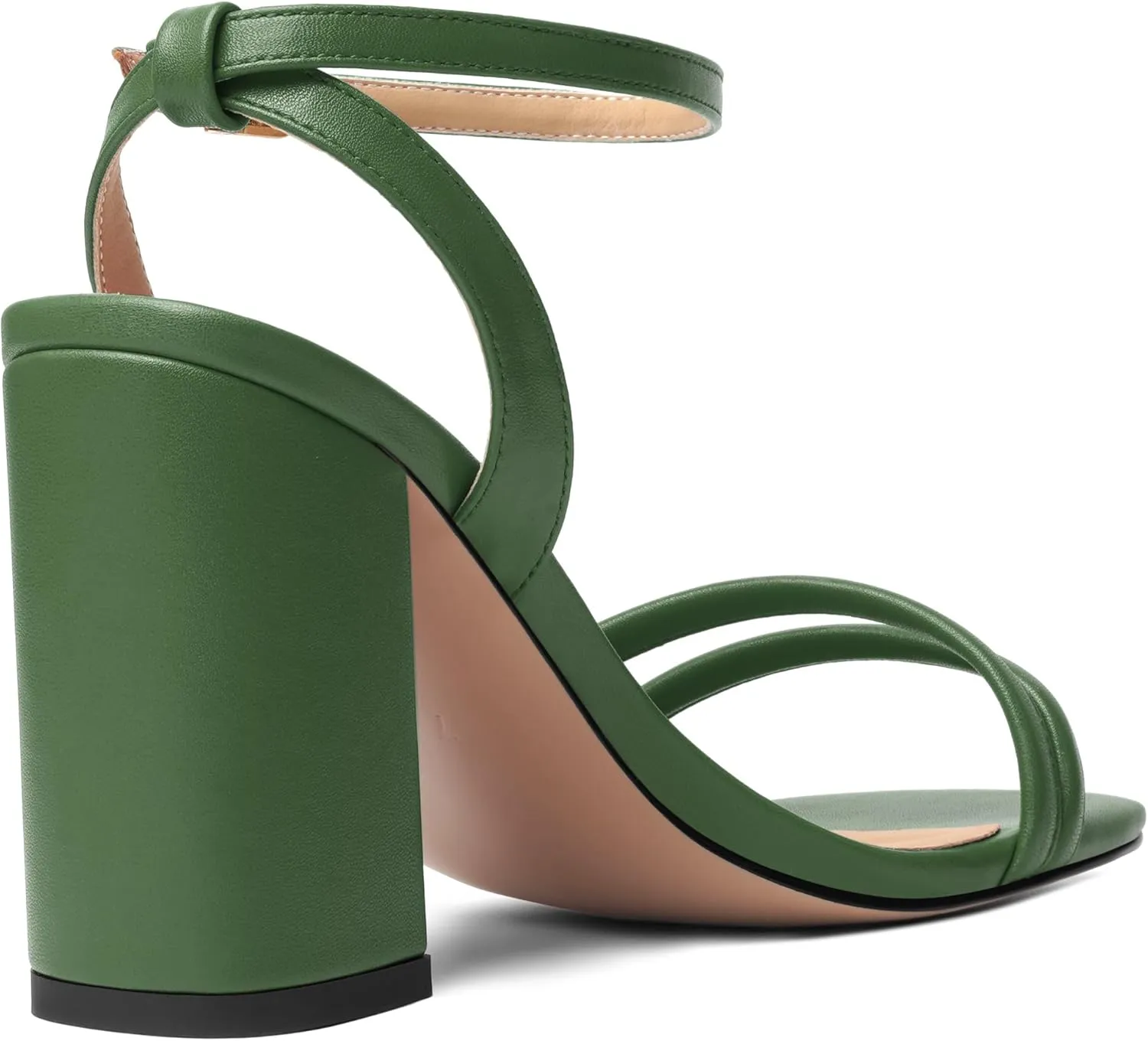 KUOARN Womens Buckle Matte Dress Evening Ankle Strap Square Toe Block High Heel Heeled Sandals 3.3 Inch
