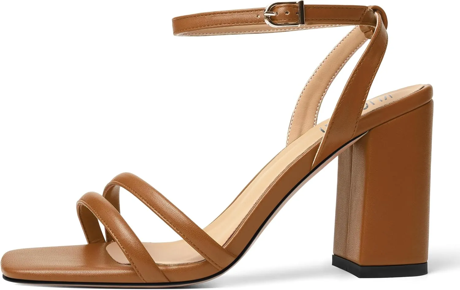 KUOARN Womens Buckle Matte Dress Evening Ankle Strap Square Toe Block High Heel Heeled Sandals 3.3 Inch