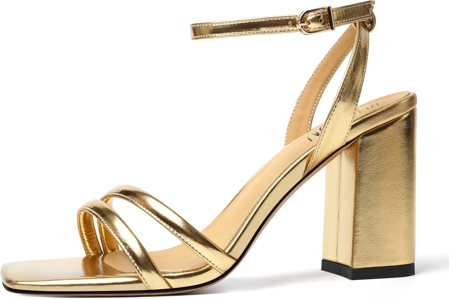 KUOARN Womens Buckle Matte Dress Evening Ankle Strap Square Toe Block High Heel Heeled Sandals 3.3 Inch