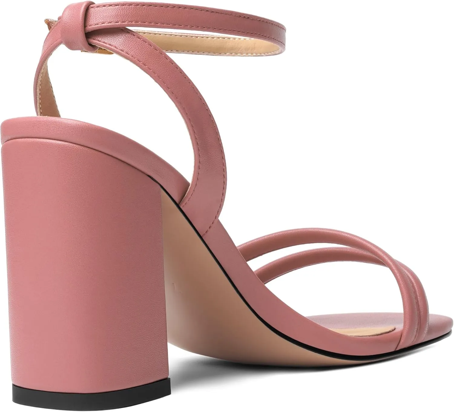 KUOARN Womens Buckle Matte Dress Evening Ankle Strap Square Toe Block High Heel Heeled Sandals 3.3 Inch