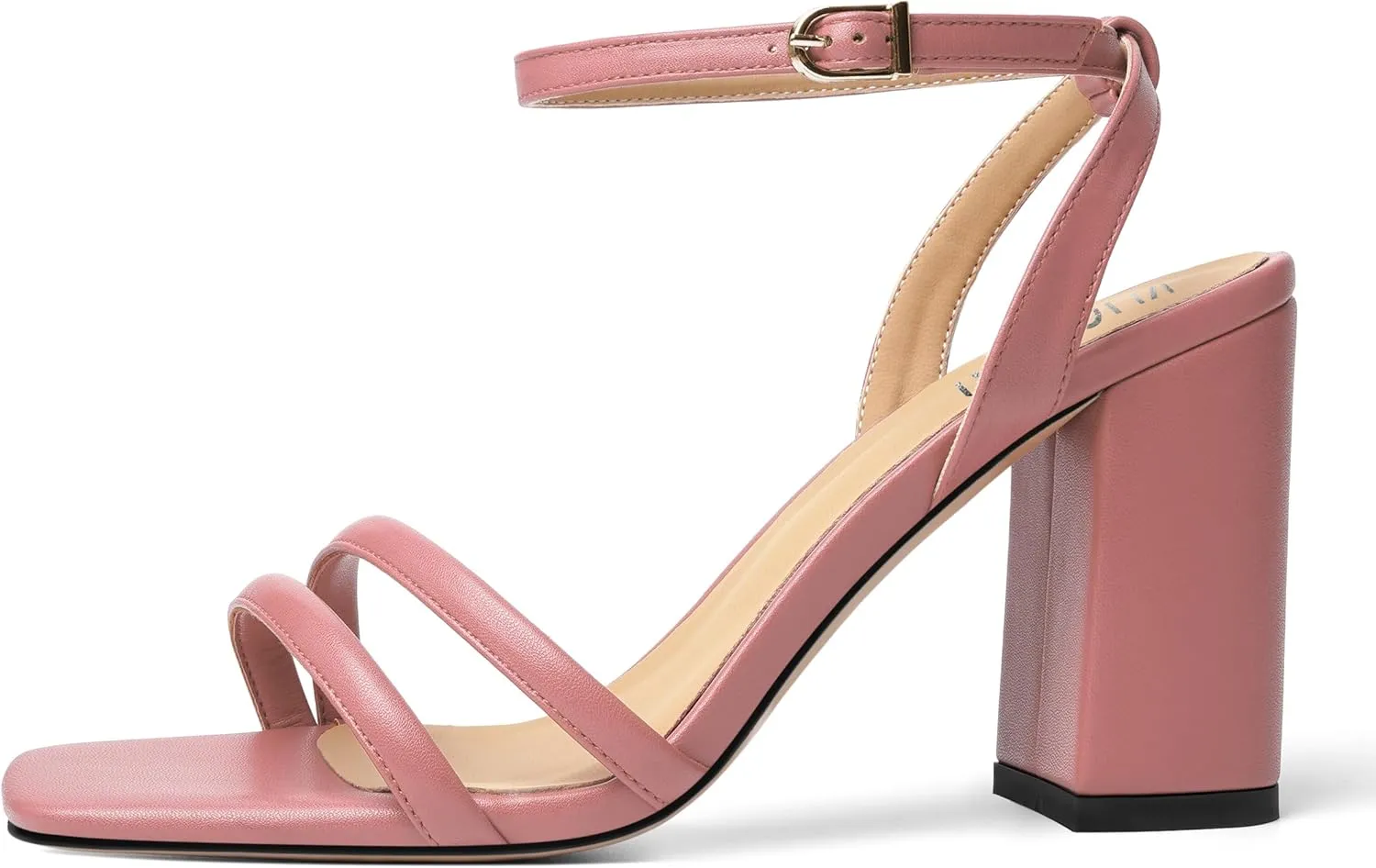 KUOARN Womens Buckle Matte Dress Evening Ankle Strap Square Toe Block High Heel Heeled Sandals 3.3 Inch