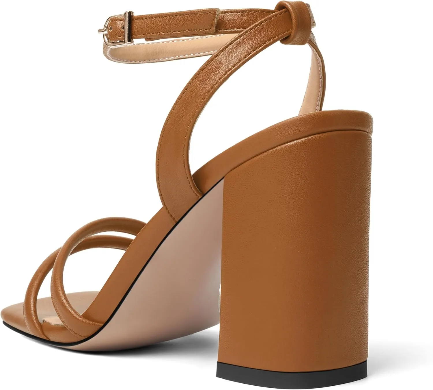 KUOARN Womens Buckle Matte Dress Evening Ankle Strap Square Toe Block High Heel Heeled Sandals 3.3 Inch