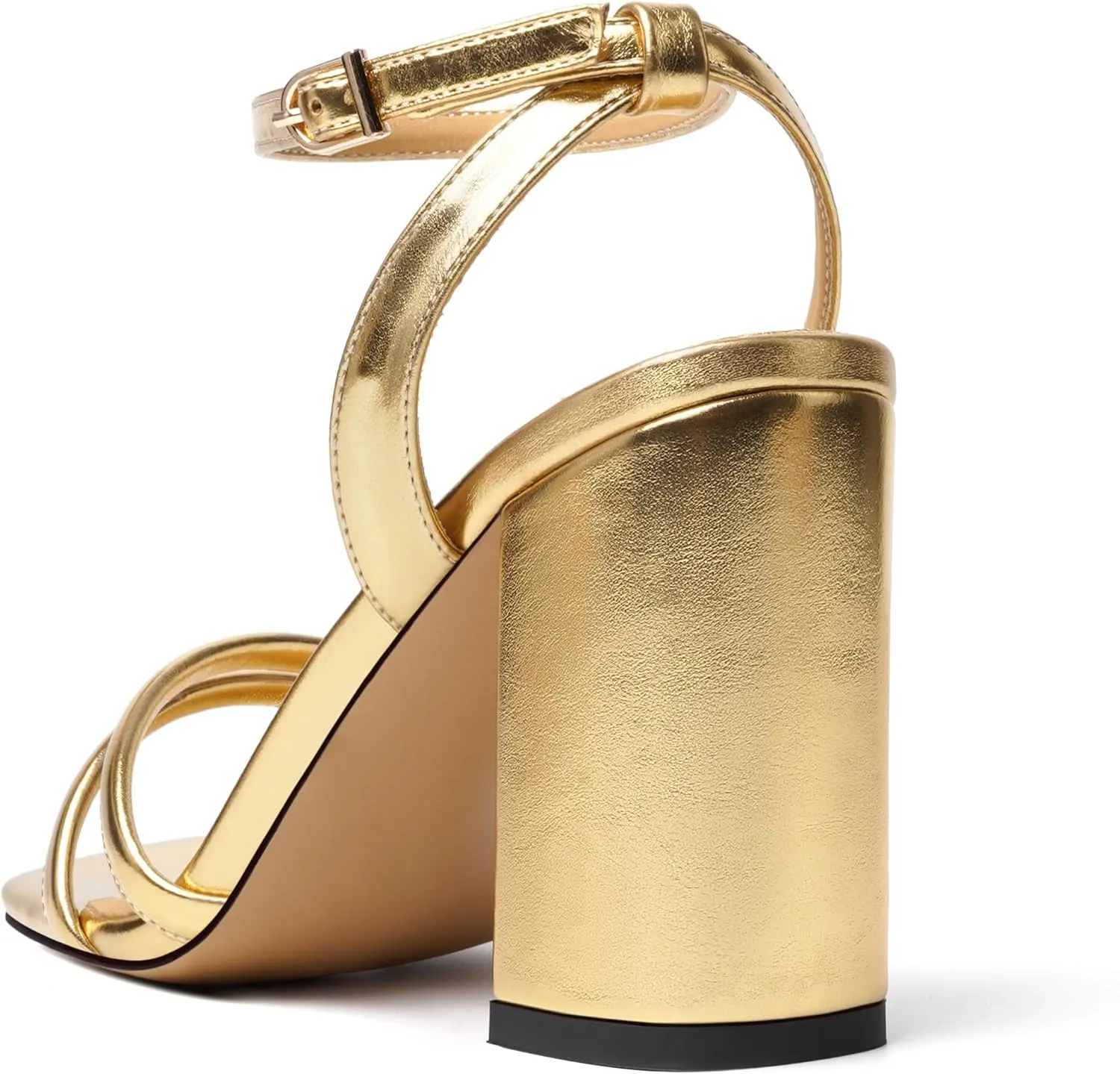 KUOARN Womens Buckle Matte Dress Evening Ankle Strap Square Toe Block High Heel Heeled Sandals 3.3 Inch