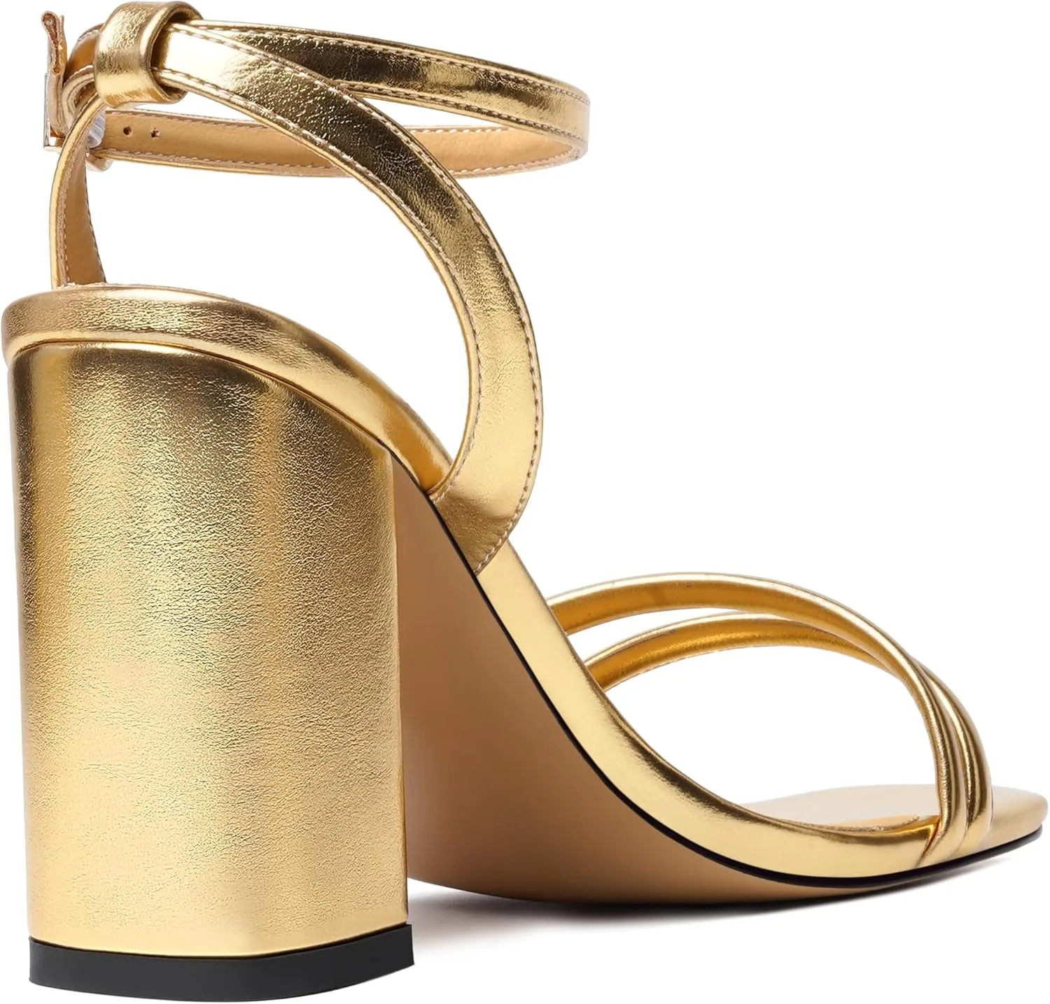 KUOARN Womens Buckle Matte Dress Evening Ankle Strap Square Toe Block High Heel Heeled Sandals 3.3 Inch