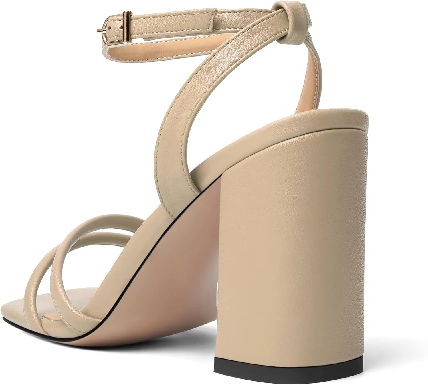 KUOARN Womens Buckle Matte Dress Evening Ankle Strap Square Toe Block High Heel Heeled Sandals 3.3 Inch