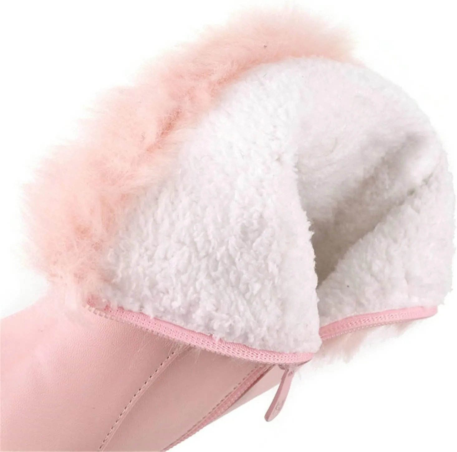 Ladies High Heels Ankle Boots Plateau Ankle Boots with Pendant Winter Lined Plush Snow Boot with Zipper Women Pu Leather Shoes