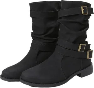 Ladmiple Boots For Women Ankle Booties Comfortable Mid Calf Low Heel Combat Boots Motorcycle Riding Military Biker Boots