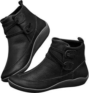 Ladmiple Boots For Women Ankle Booties Western Cowboy Cowgirl Round Toe Short Booties Classic High Top Combat Walking Shoes