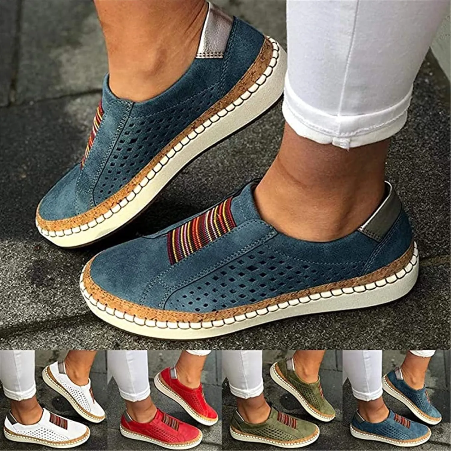 Ladmiple Shoes For Women Sneakers Slip Ons Leather Shoes Fashion Casual Dressy Summer Platform Flats Walking Loafers