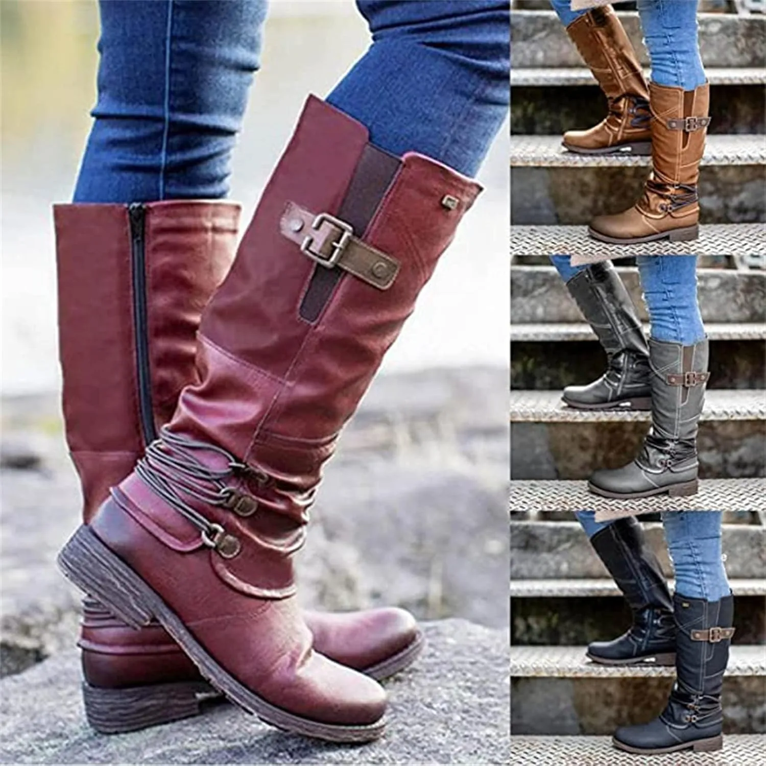 Lausiuoe Cowboy Boots For Women Wide Calf Wide Foot Knee High Western Cowgirl Style Embroidered Chunky Heel Fashion Boot