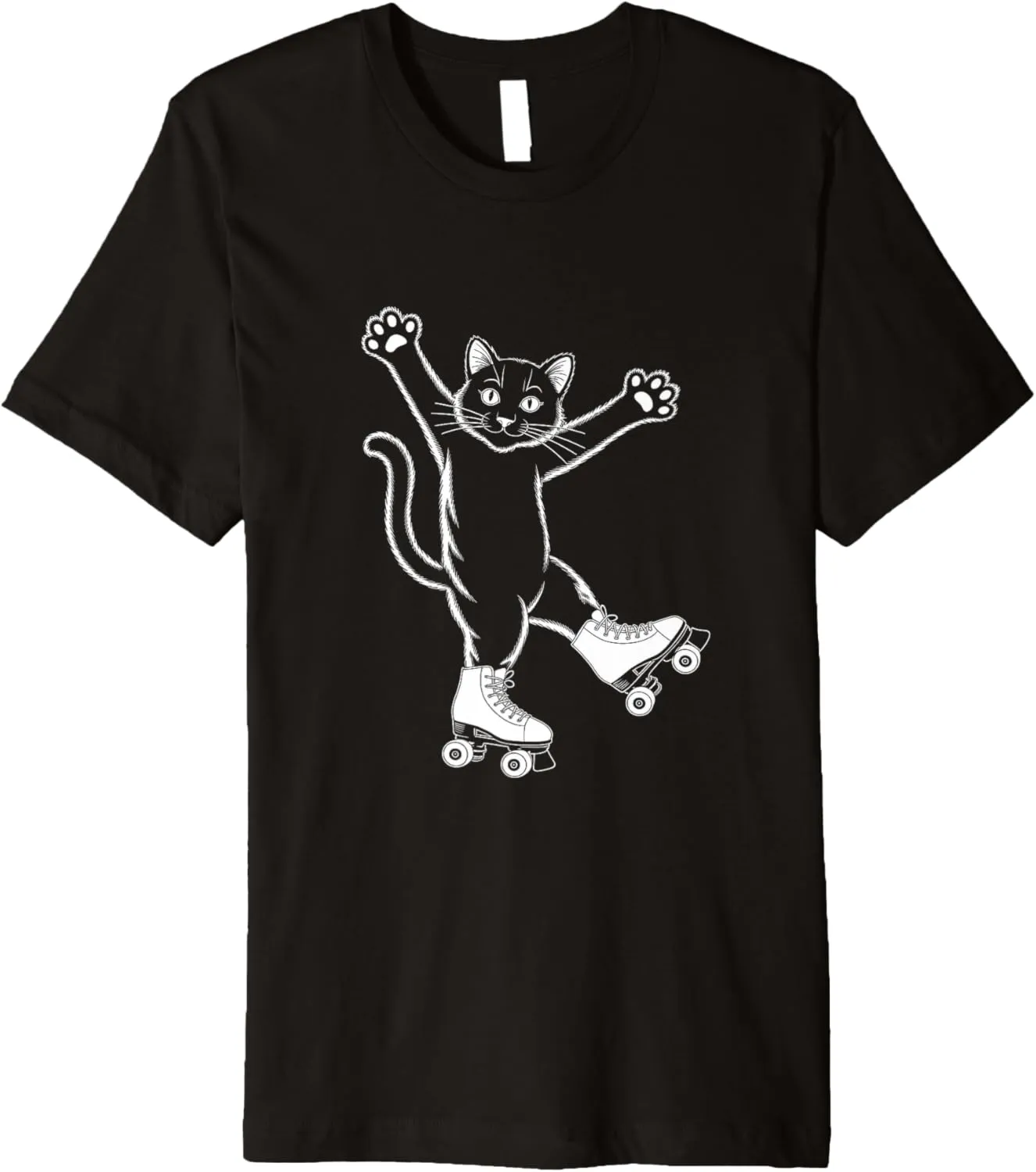 Line Art Realistic Cat in Roller Skate Shoes Roller Skating Premium T-Shirt