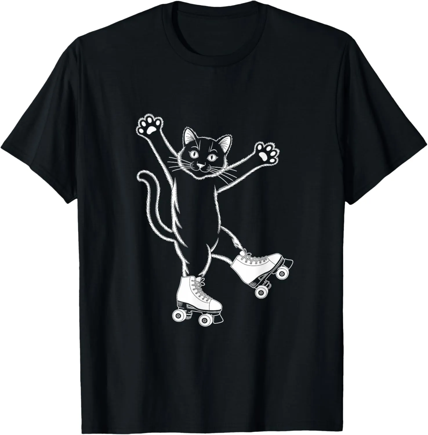 Line Art Realistic Cat in Roller Skate Shoes Roller Skating T-Shirt