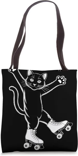 Line Art Realistic Cat in Roller Skate Shoes Roller Skating Tote Bag