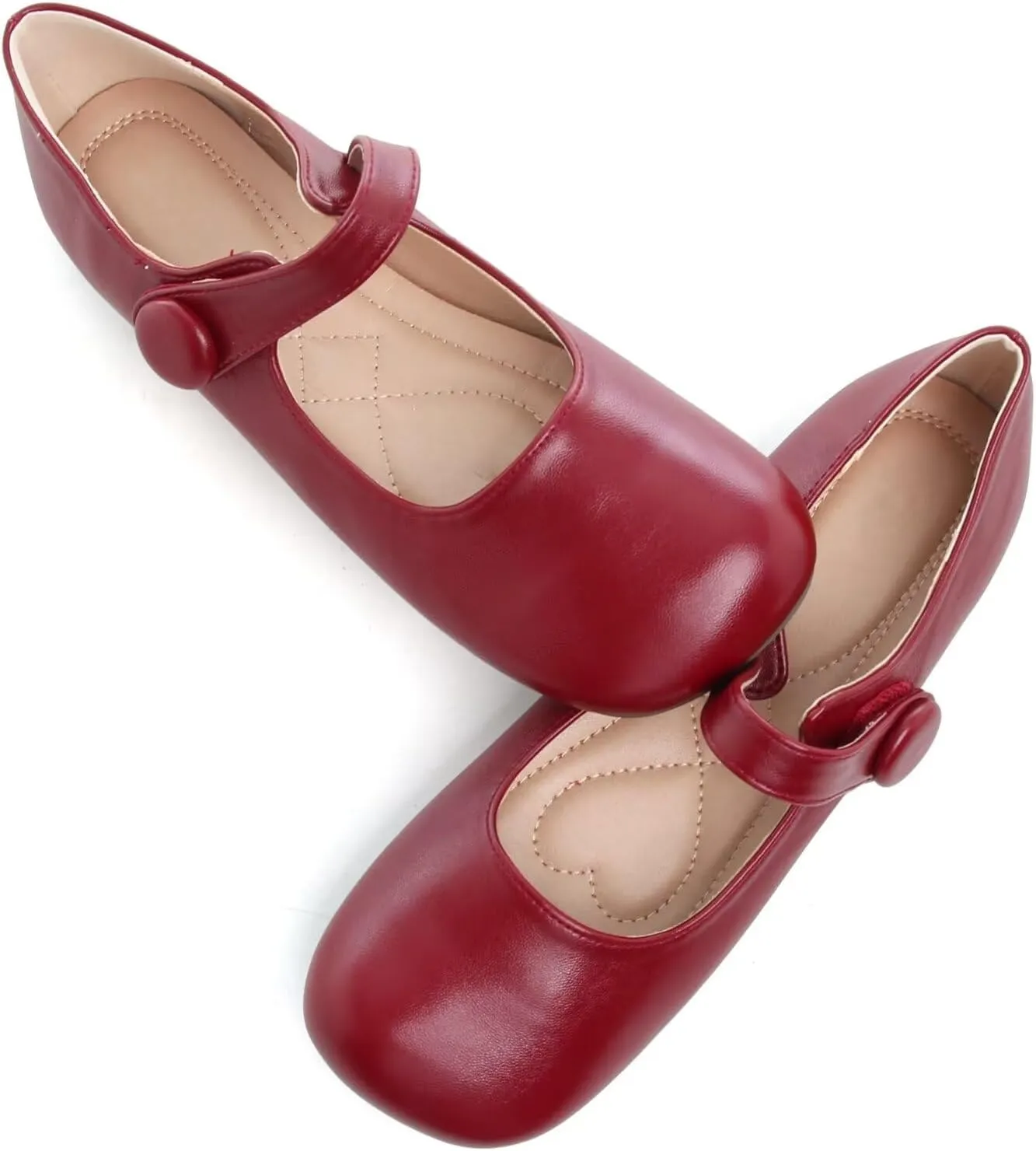 LUXINYU Mary Jane Flats for Women Dressy Retro Square Toe Ankle Strap Ballet Flats Comfortable Patent Leather Shoes