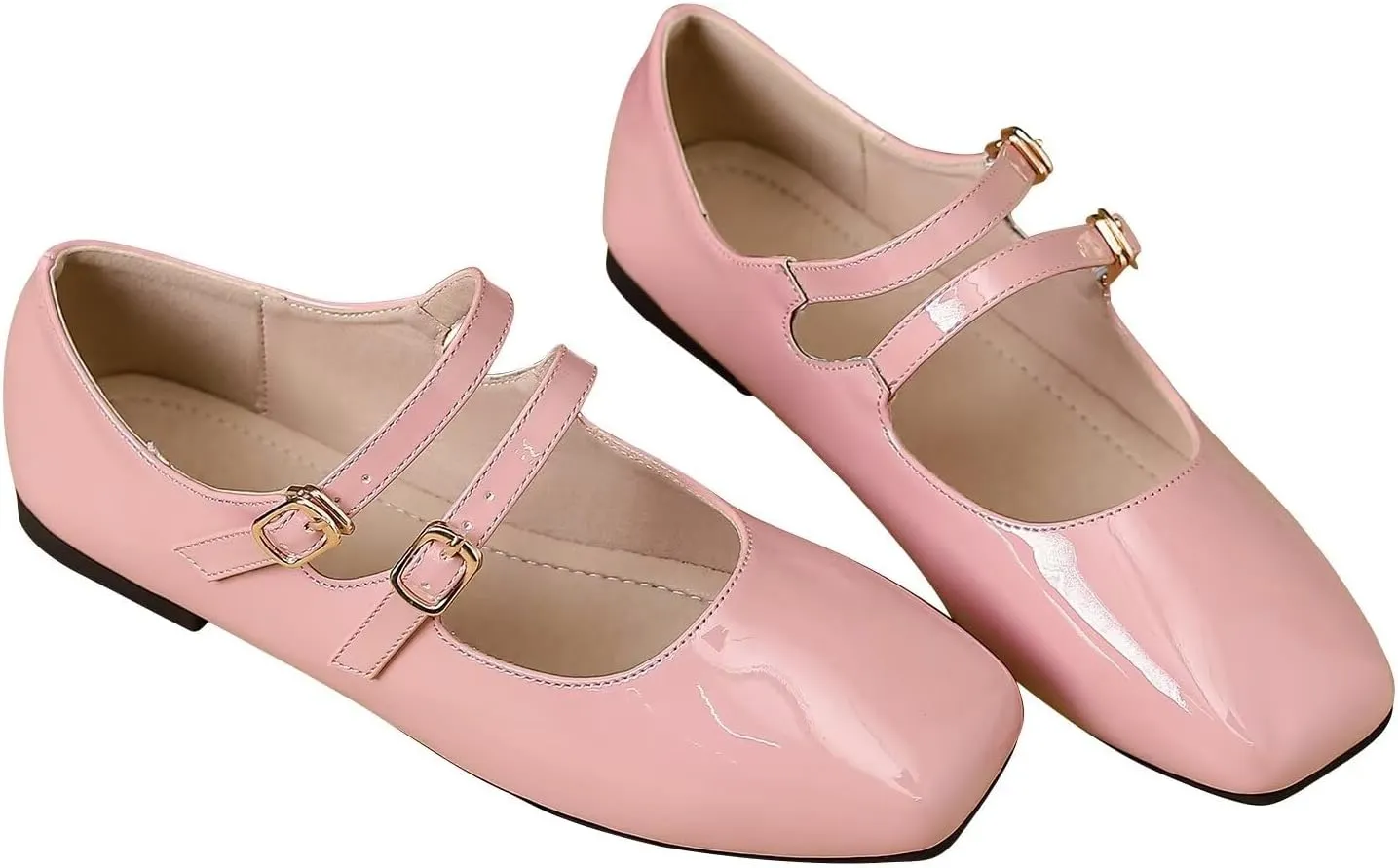 LUXINYU Mary Jane Flats for Women Dressy Retro Square Toe Ankle Strap Ballet Flats Comfortable Patent Leather Shoes