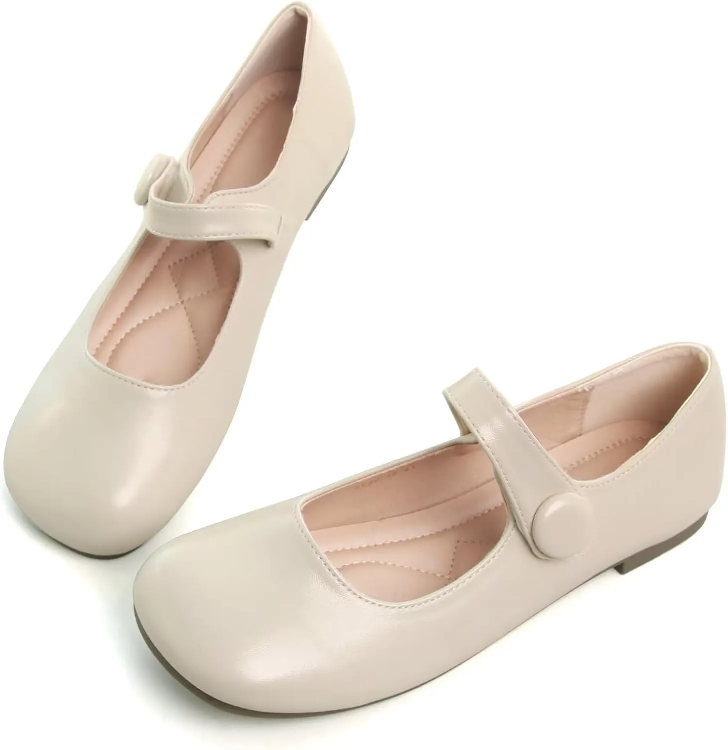 LUXINYU Mary Jane Flats for Women Dressy Retro Square Toe Ankle Strap Ballet Flats Comfortable Patent Leather Shoes