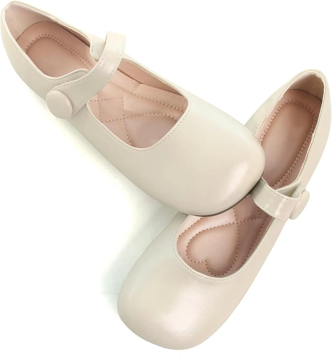 LUXINYU Mary Jane Flats for Women Dressy Retro Square Toe Ankle Strap Ballet Flats Comfortable Patent Leather Shoes