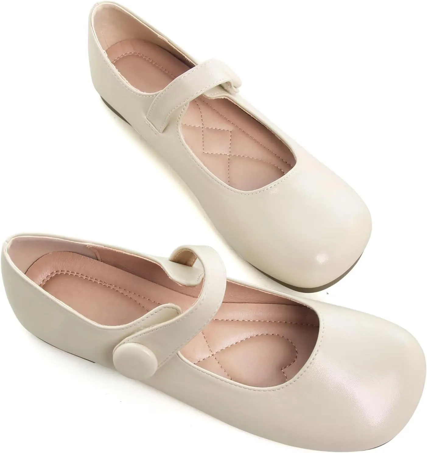 LUXINYU Mary Jane Flats for Women Dressy Retro Square Toe Ankle Strap Ballet Flats Comfortable Patent Leather Shoes