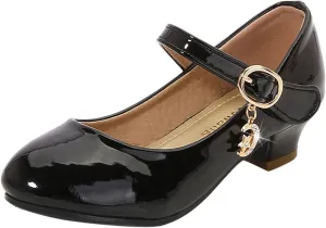Mary Jane Shoes for Girls Low Heel Dress Shoes Flower Kids School Shoes Patent Leather Shoes for Wedding Party
