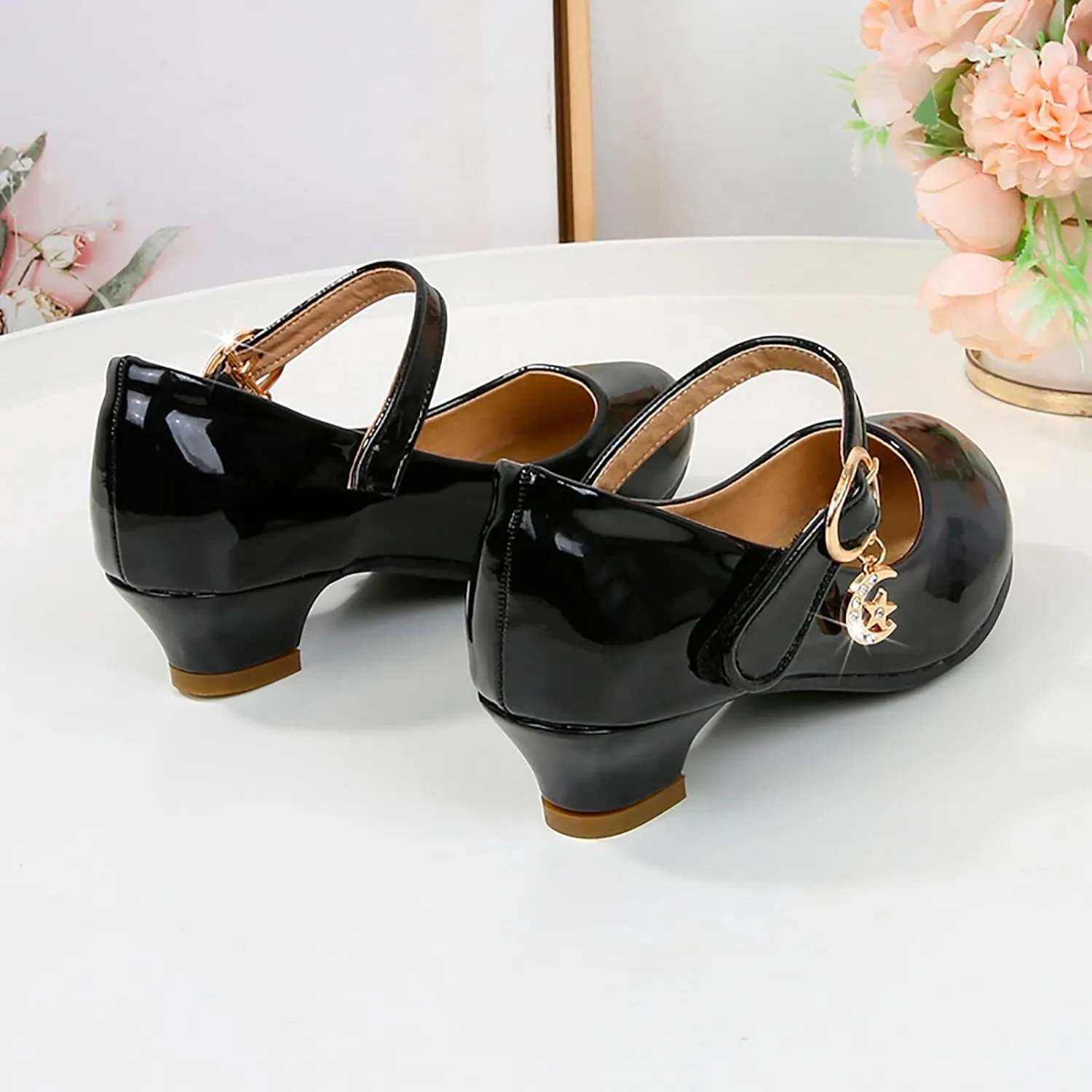 Mary Jane Shoes for Girls Low Heel Dress Shoes Flower Kids School Shoes Patent Leather Shoes for Wedding Party