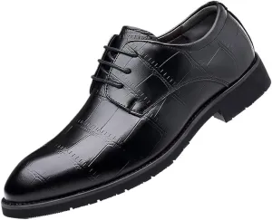 Men Leather Casual Breathable Oxford Shoe Classic Lace-up Formal Tuxedo Shoes Mens Wedding Dress Shoes Heel Business Social Shoe Male Dress Shoes