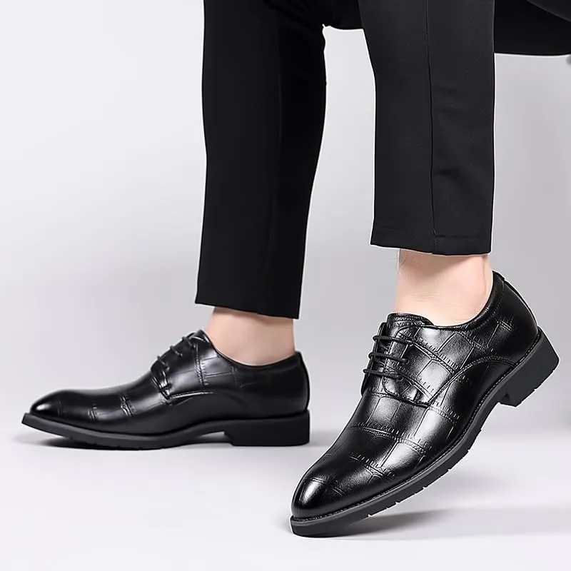 Men Leather Casual Breathable Oxford Shoe Classic Lace-up Formal Tuxedo Shoes Mens Wedding Dress Shoes Heel Business Social Shoe Male Dress Shoes