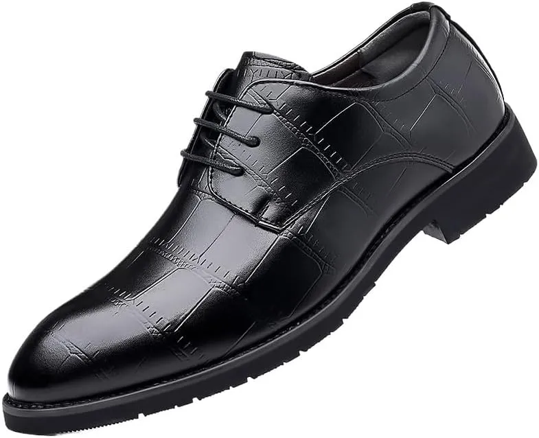 Men Leather Casual Breathable Oxford Shoe Classic Lace-up Formal Tuxedo Shoes Mens Wedding Dress Shoes Heel Business Social Shoe Male Dress Shoes