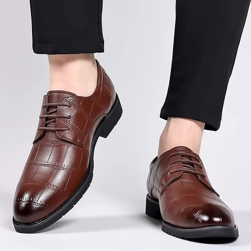 Men Leather Casual Breathable Oxford Shoe Classic Lace-up Formal Tuxedo Shoes Mens Wedding Dress Shoes Heel Business Social Shoe Male Dress Shoes
